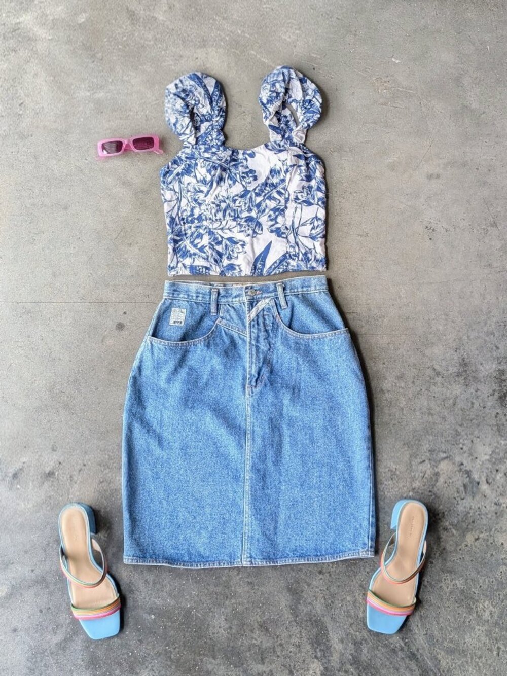 Vintage 80s Jordache Basics Blue Denim Pencil Skirt